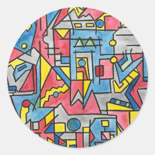 Sticker Rond Art Géométrique Cityscape-Modern Bauhaus