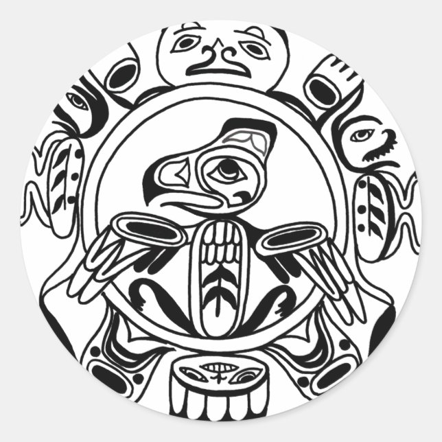 Sticker Rond Art haïda - Nativive American Haidia Design (Devant)