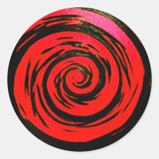 Sticker Rond Art hypnotique rouge et noir de remous (Devant)
