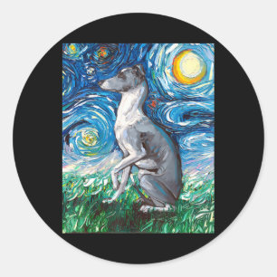 Sticker Rond Art italien Greyhound Starry Night Whippet Chien