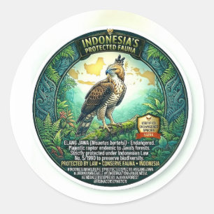 Sticker Rond Art majestueux de l'Aigle de Java - Rare Wi indoné