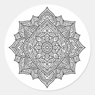 Sticker Rond Art mandala à la ligne noire complexe
