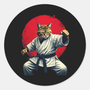 Sticker Rond Art Martial Japonais Judo Karate Chat Homme Femmes