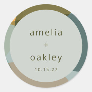 Sticker Rond Art moderne Abstrait Vert Sage Turquoise Personnal