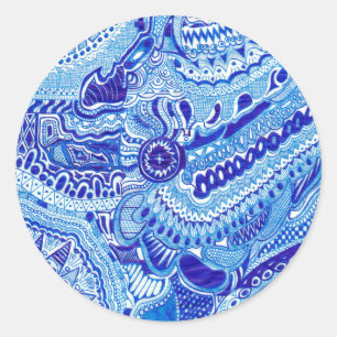 Sticker Rond Art motif de style Royal Blue et White Ming
