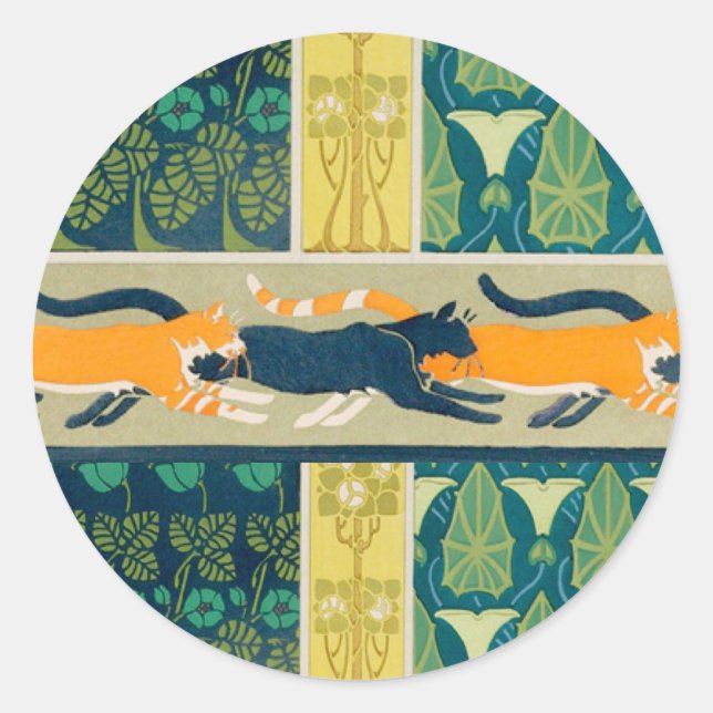 Sticker Rond Art Nouveau Cats and Flowers (Devant)