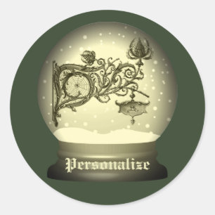 Sticker Rond Art nouveau enneigé globe anton seder élégant