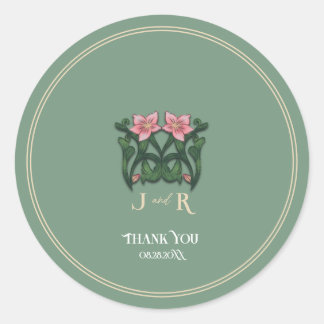 Sticker Rond Art Nouveau mariage aquarelle vert sauge