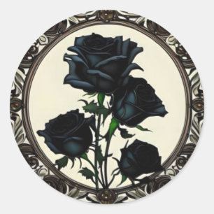 Sticker Rond Art nouveau noir Rose Floral Design