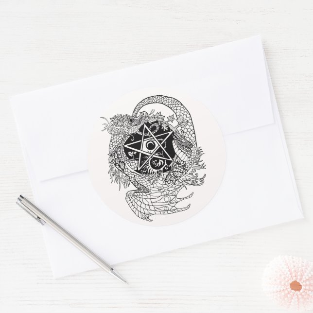 Sticker Rond Art Nouveau Pentacle Dragon~stickers (Enveloppe)
