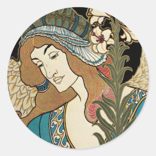 Sticker Rond Art Nouveau vintage, publications de Pâques de Pra