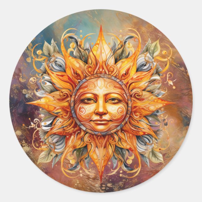 Sticker Rond Art numérique de face solaire cosmique (Devant)