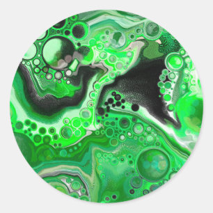Sticker Rond Art numérique vert en marbre fluide