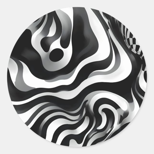 Sticker Rond Art Op Vave Noir Et Blanc, (Devant)