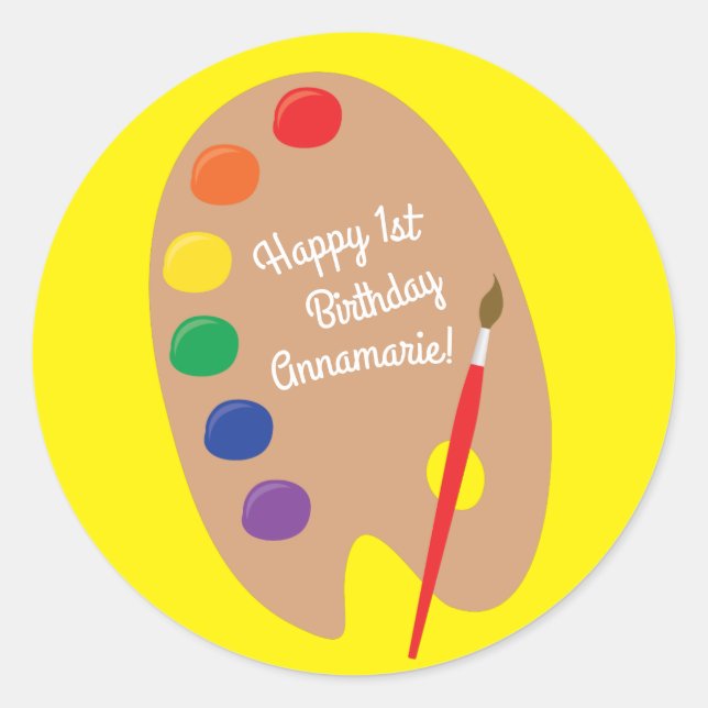 Sticker Rond Art Paint Palette Cute 1ère fête d'anniversaire (Devant)