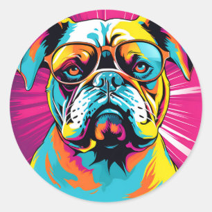 Sticker Rond Art pop Bulldog rétro