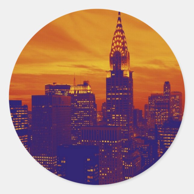 Sticker Rond Art pop orange bleu New York City (Devant)