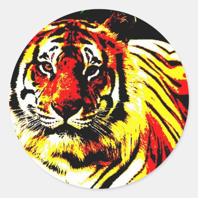 Sticker Rond Art Pop Tiger Retro (Devant)