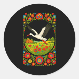 Sticker Rond Art populaire de cigogne polonaise Design de campa