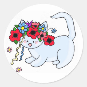 Sticker Rond Art populaire d'Ukrainien de chat