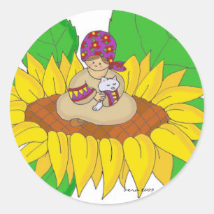 Sticker Rond Art populaire d'Ukrainien de fille de tournesol