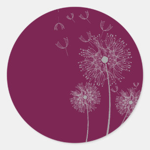 Sticker Rond Art pourpre moderne pur de fleur de pissenlit