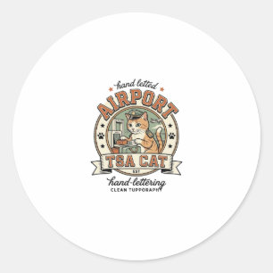 Sticker Rond Art vectoriel vintage Chat TSA de l'aéroport Chat