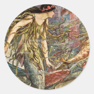 Sticker Rond Art victorien de sirène par H J Ford