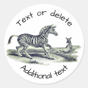 Sticker Rond Art vintage Zèbre Et Foie Personnalisé