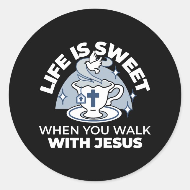 Sticker Rond Art Vivant Fidèle - Teacup avec Croix et Dove (Devant)