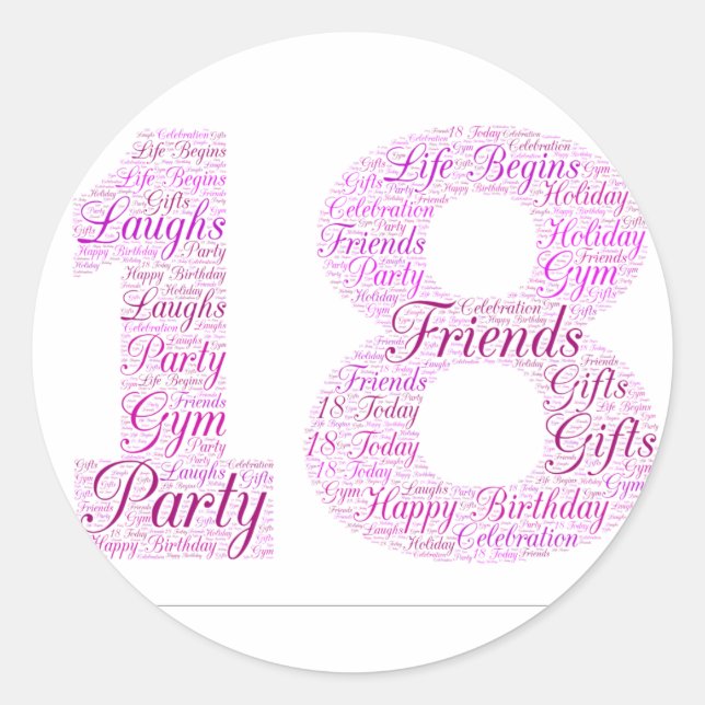 Sticker Rond Art Word 18e anniversaire - Design (Devant)