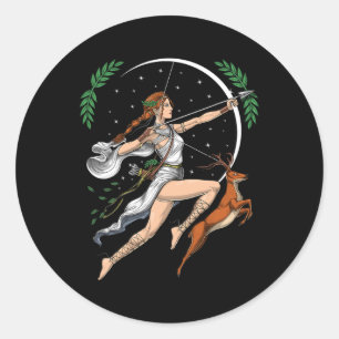 Sticker Rond Artémis Déesse Grecque De La Chasse Grèce Ancienne