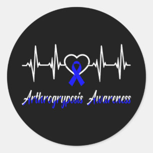 Sticker Rond Arthrogryposis Sensibilisation Heartbeat Love Blue