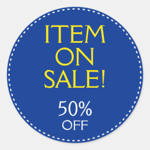 Sticker rond "ARTICLE EN VENTE !" "50% DE REMISE"