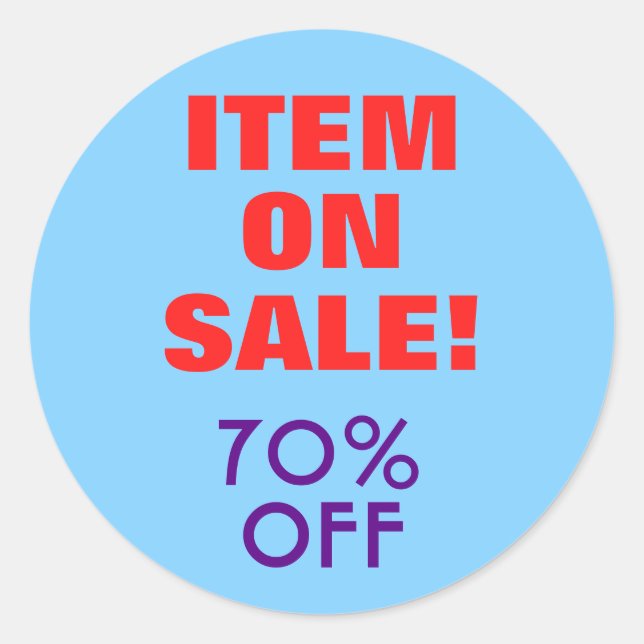 Sticker rond "ARTICLE EN VENTE !" "70% DE REMISE" (Devant)