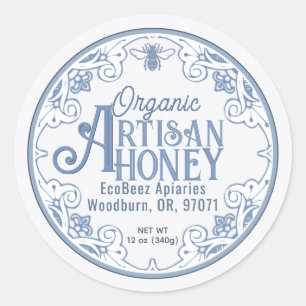 Sticker Rond ARTISAN bio HONEY Rustique Agritourisme Bleu Bee