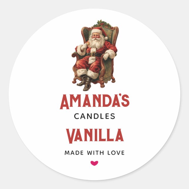 Sticker Rond Artisanat de Noël du Père Noël rétro (Devant)