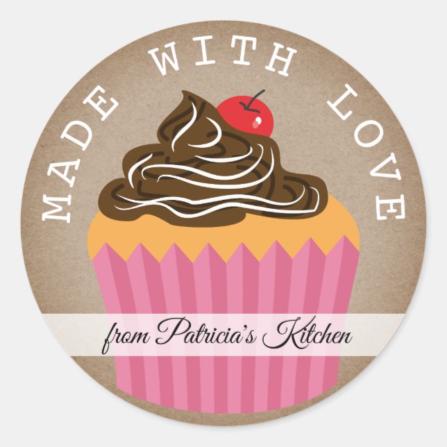Sticker Rond Artisanat Rustique Fabriqué Avec Amour De La Cuisi (Devant)