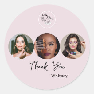 Sticker Rond Artiste de Maquillage Photo Logo Écriture Rose Pâl