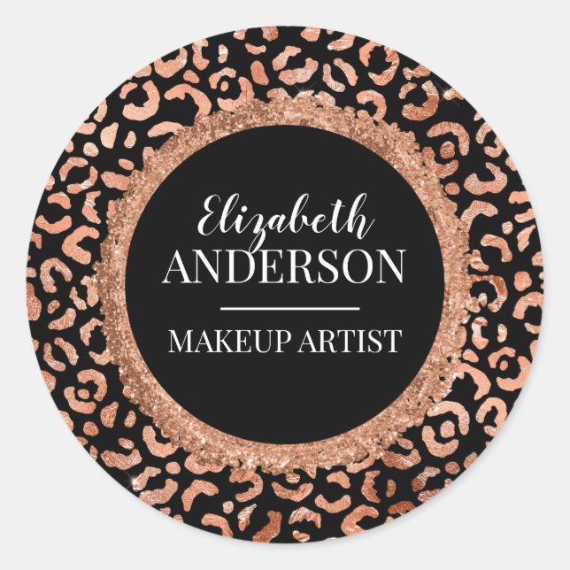 Sticker Rond Artiste maquillage Noir Chic Empreinte de léopard (Devant)