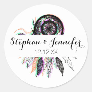 Sticker Rond Artiste moderne Dreamcatcher amérindien