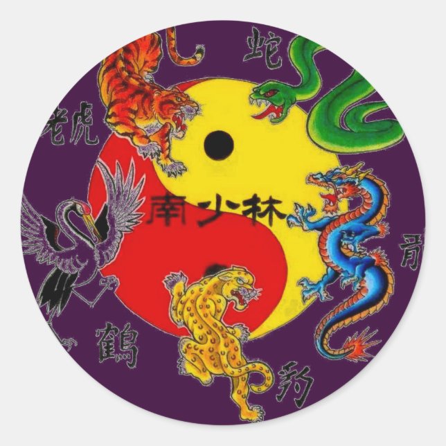 STICKER ROND ARTS MARTIAUX 5 ANIMAUX (Devant)