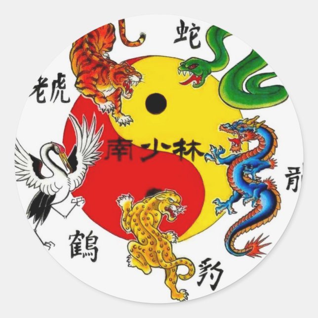STICKER ROND ARTS MARTIAUX 5 ANIMAUX (Devant)