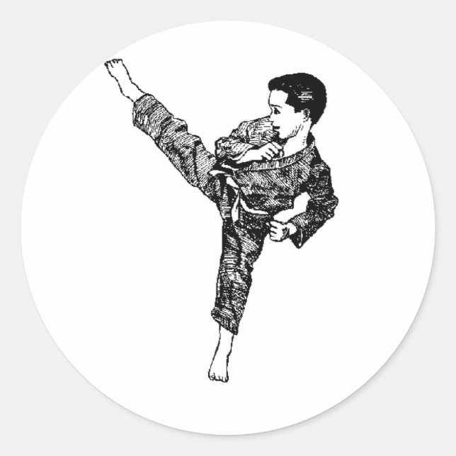 Sticker Rond Arts martiaux - Boy Kicking (Devant)