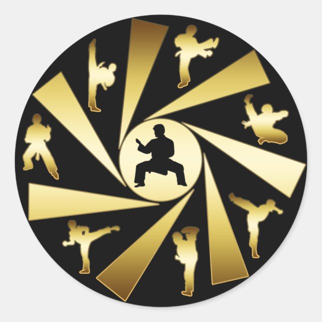 STICKER ROND ARTS MARTIAUX OR ET NOIR (Devant)