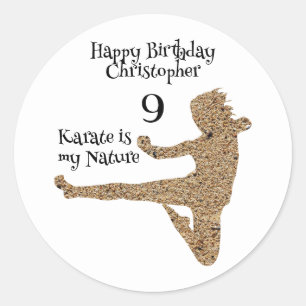 Sticker Rond Arts martiaux simples Karate Kids Boy Joyeux anniv