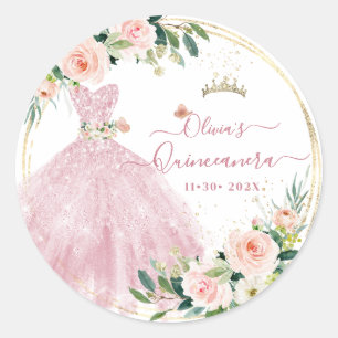 Sticker Rond ArtsApp H2 Roses Blush rose scintillant Quinceaner
