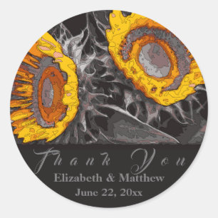 Sticker Rond Artsy Jaune Fleurs de soleil Vibrant Charbon Abstr
