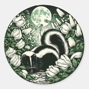Sticker Rond Artwork de Skunk Flower Skunks Floral