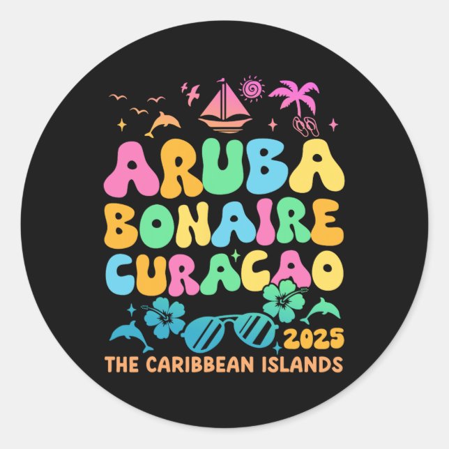 Sticker Rond Aruba Bonaire Curacao 2025 Île Caraibes Trave (Devant)